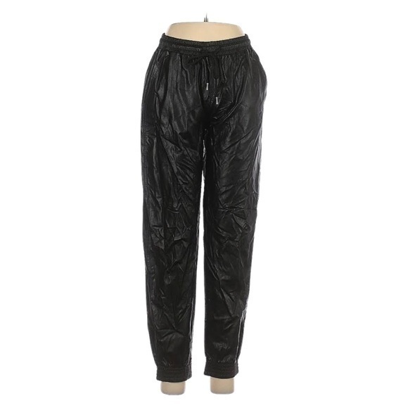 Stella Luce Women’s Black Vegan Faux Leather Drawstring Waist Joggers - Picture 1 of 12